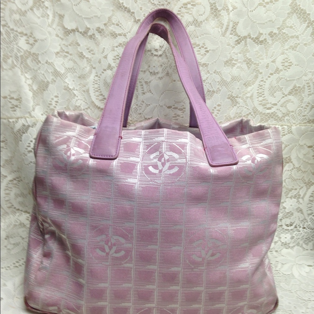 Chanel Travel Line Pink Nylon MM Tote